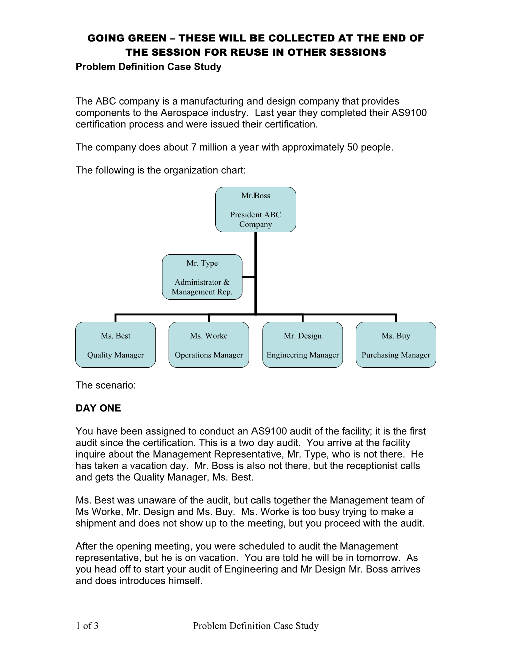 Problem Definition Case Study