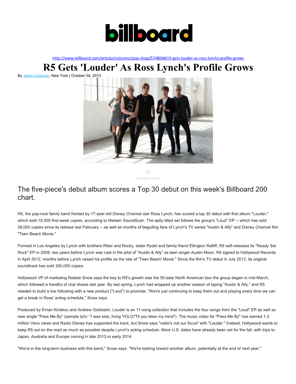 R5 Gets 'Louder' As Ross Lynch's Profile Grows