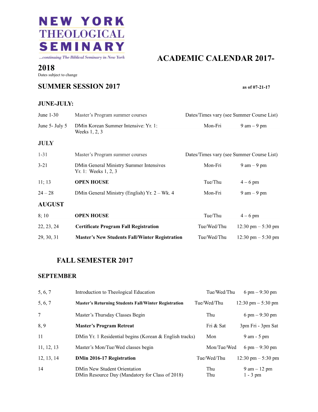 SUMMER SESSION 2017 As of 07-21-17