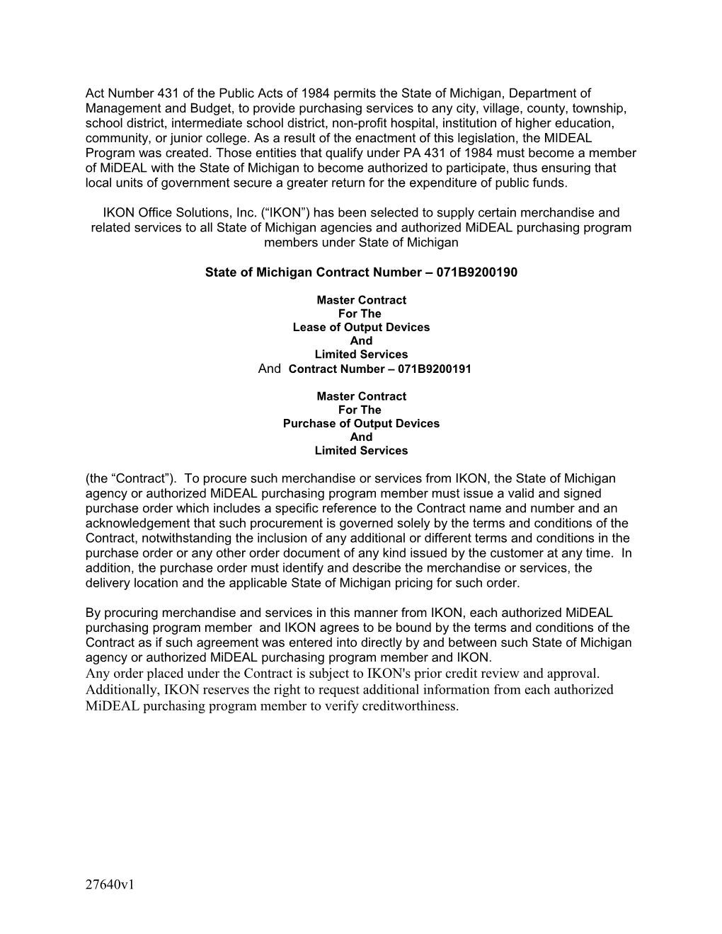 Act Number 431 of the Public Acts of 1984 Permits the State of Michigan, Department Of