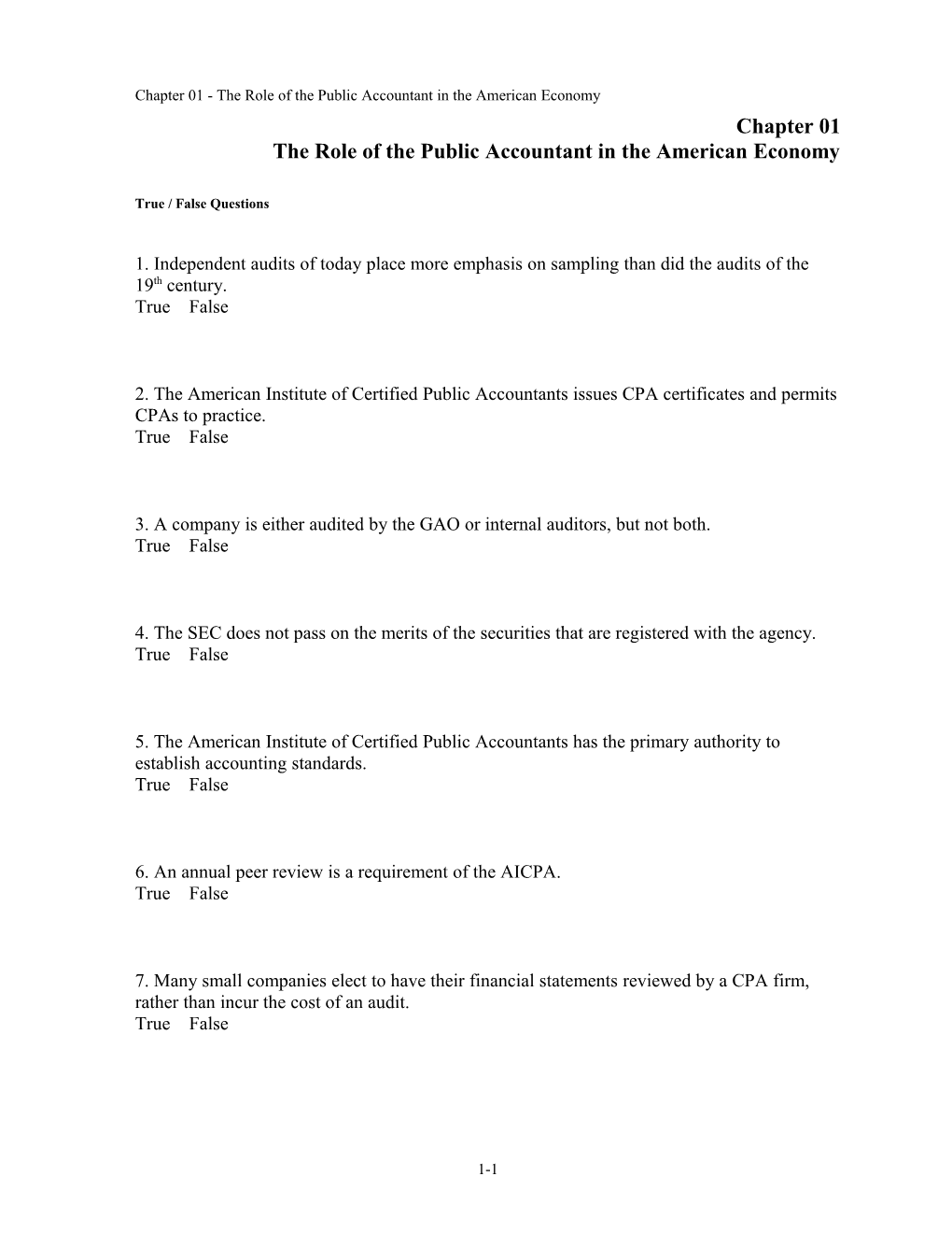 Chapter 01 The Role Of The Public Accountant In The American Economy