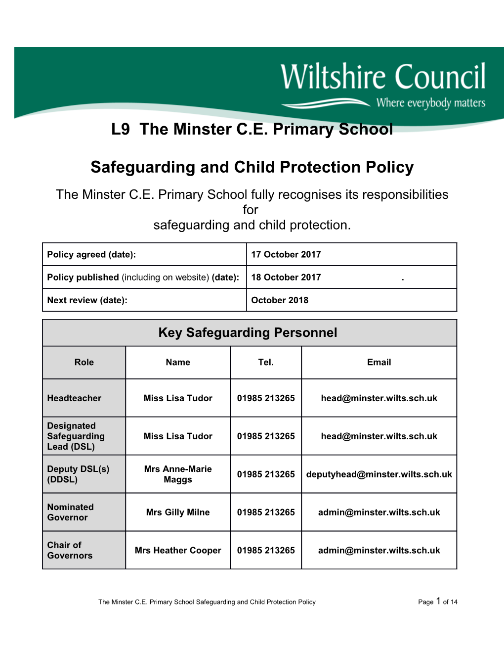 Model School Safeguarding and Child Protection Policy Website)