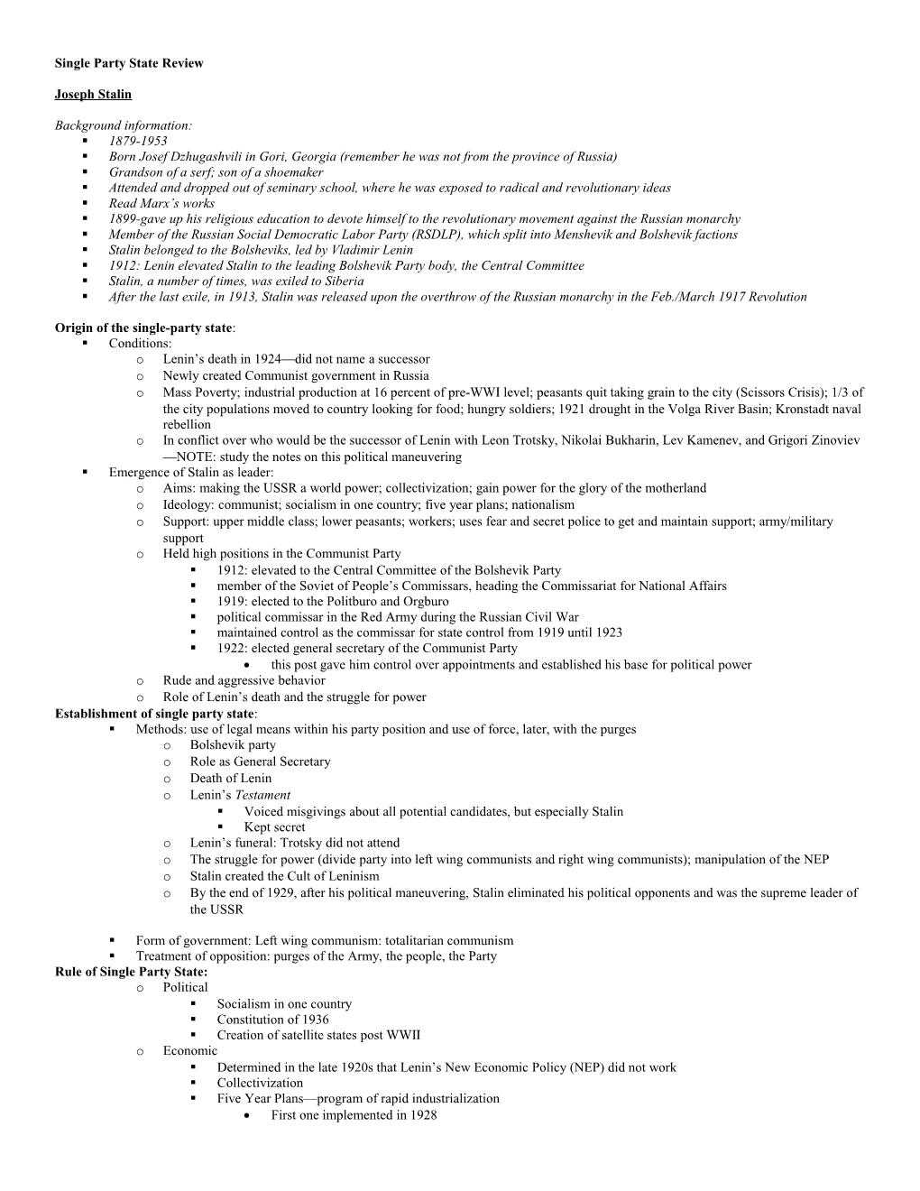 Single Party State Review for Paper II, Topic 3