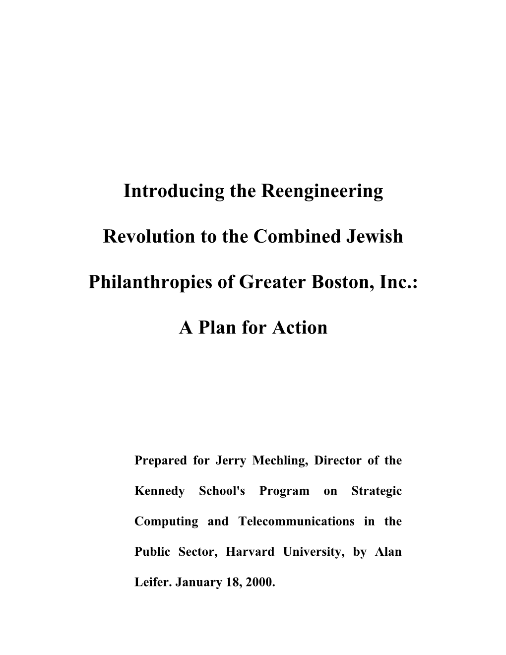 Introducing the Reengineering Revolution to the Combined Jewish Philanthropies of Greater