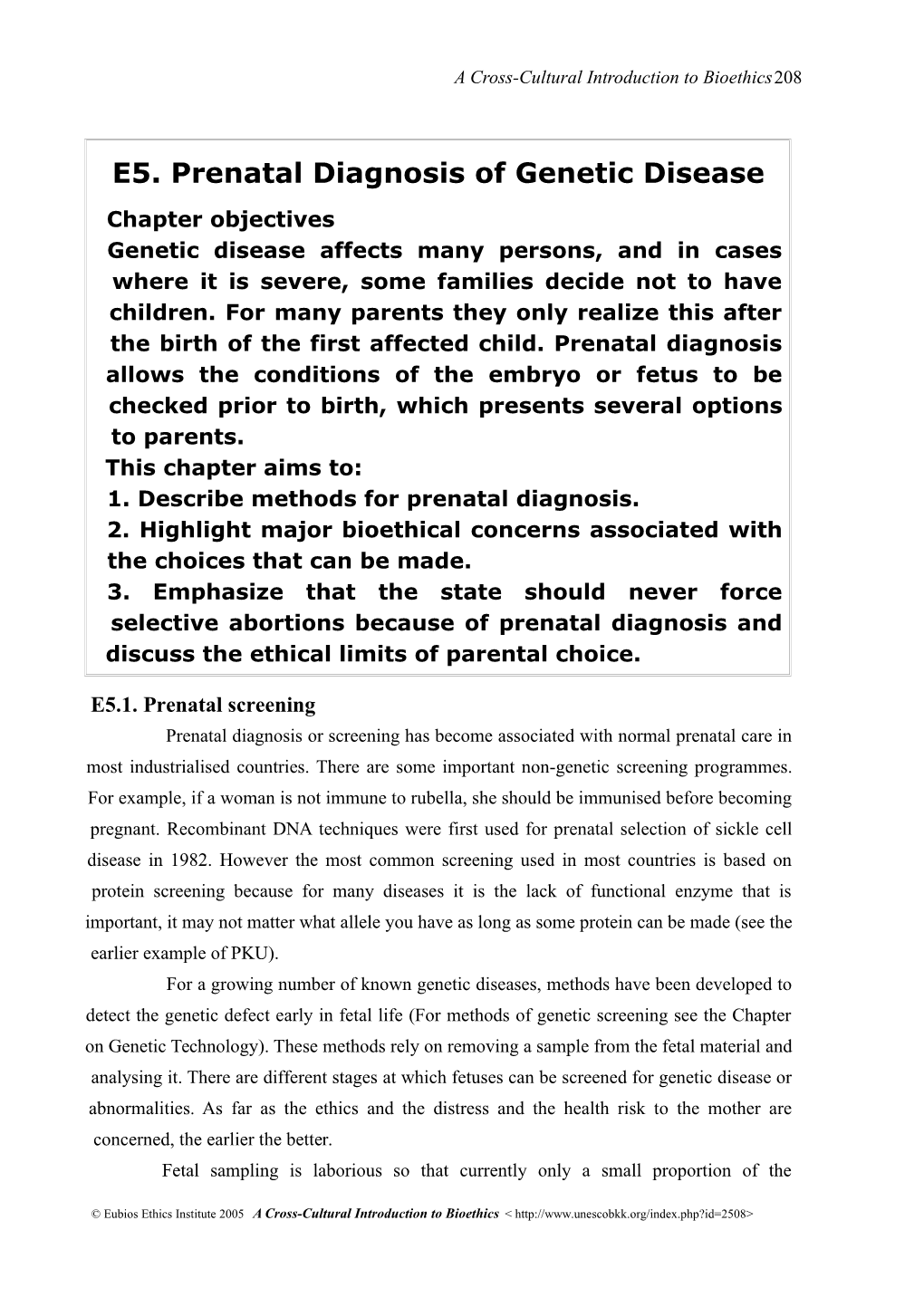 E5. Prenatal Diagnosis of Genetic Disease