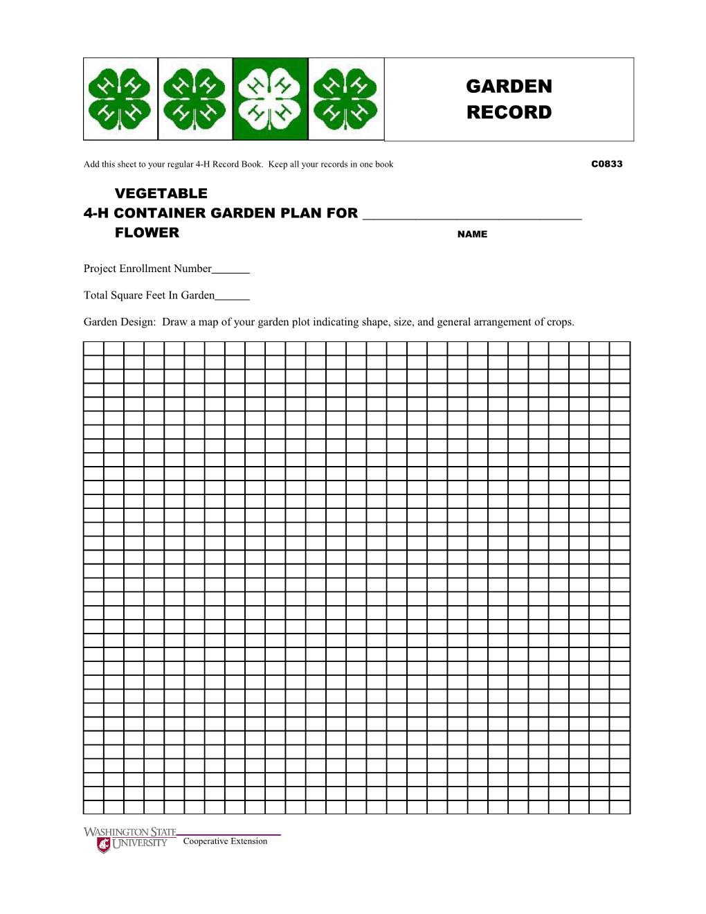 Add This Sheet to Your Regular 4-H Record Book. Keep All Your Records in One Book C0833