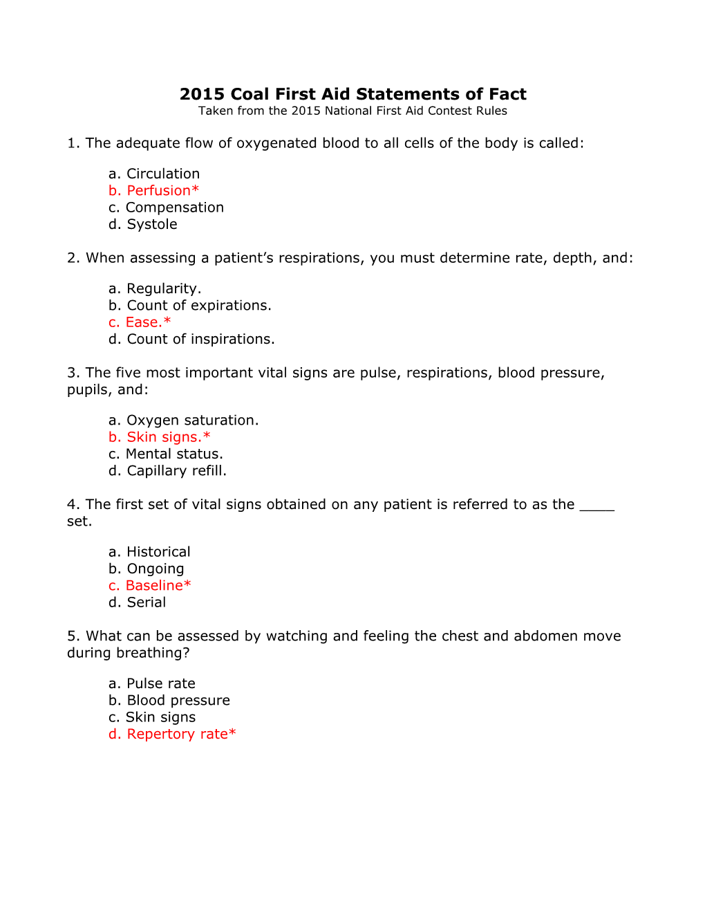 2015 Coal First Aid Statements of Fact