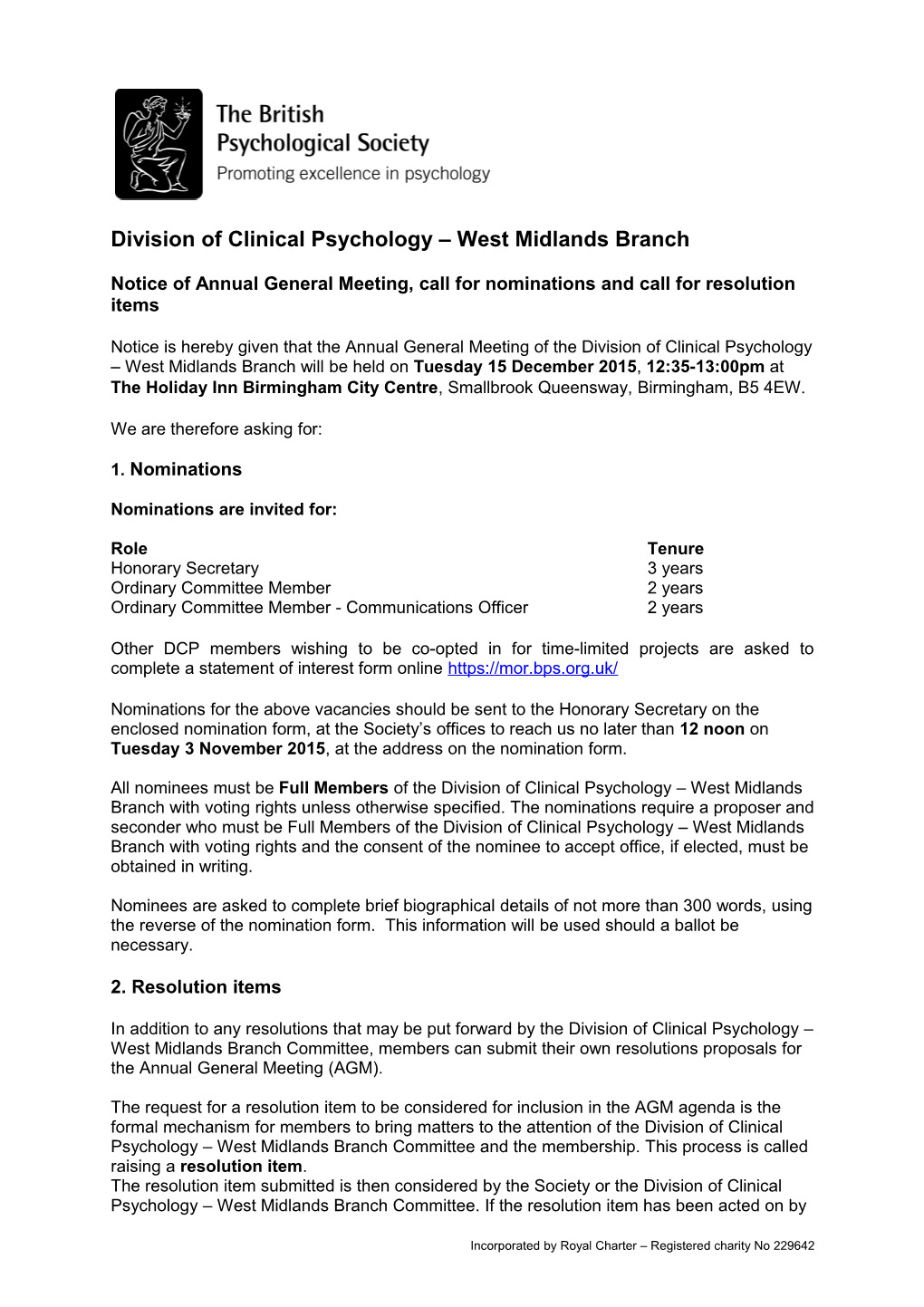 DCP West Midlands AGM Notice 2015