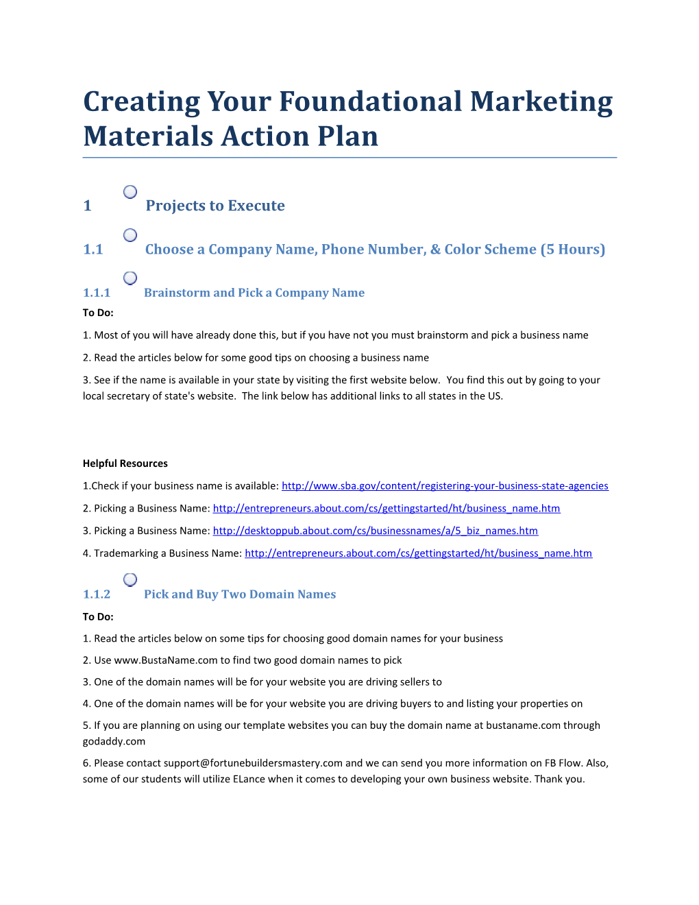 Creating Your Foundational Marketing Materials Action Plan
