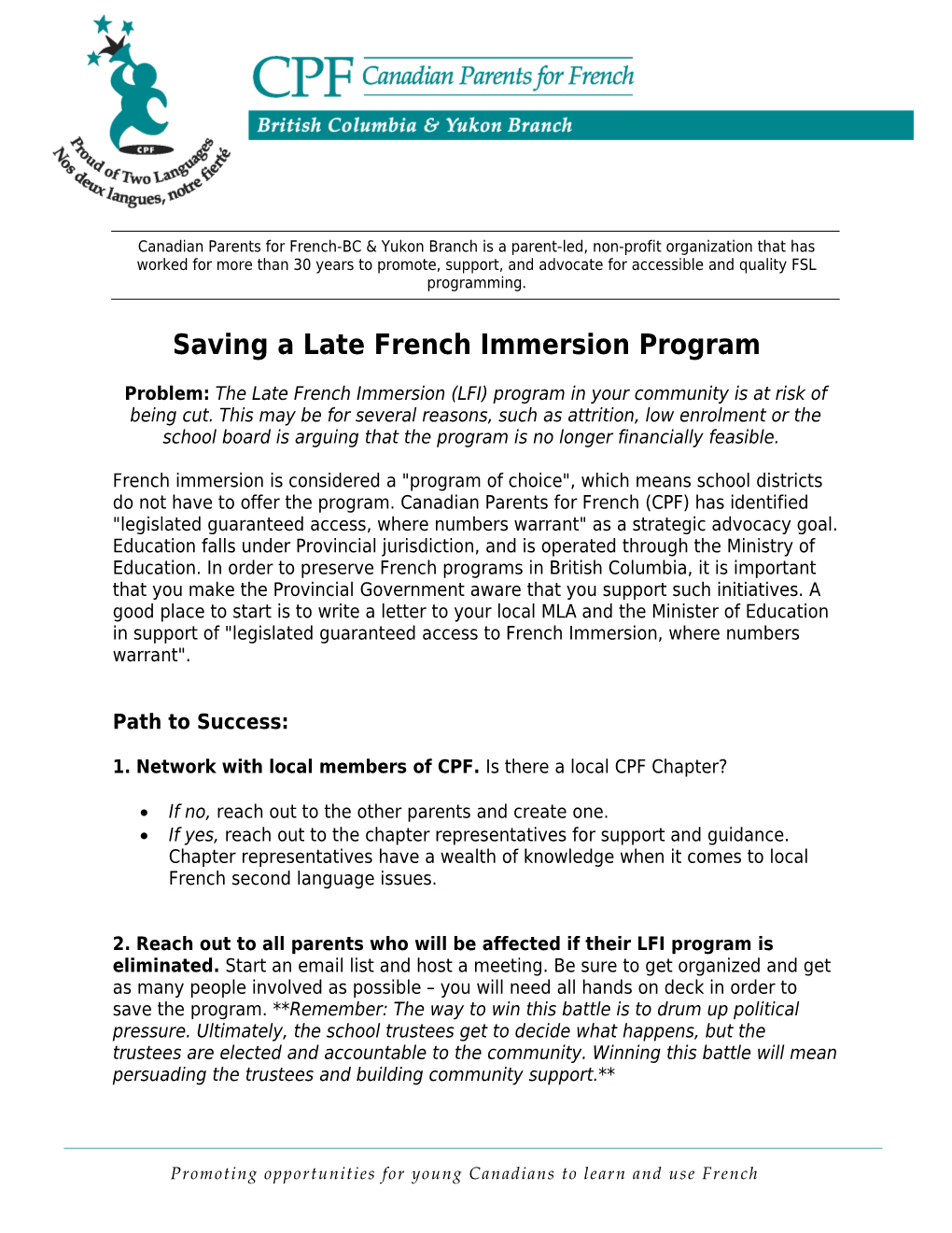 Saving a Late French Immersion Program