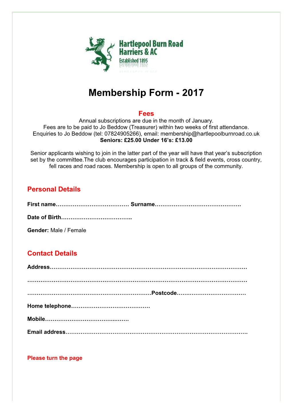 Membership Form - 2017