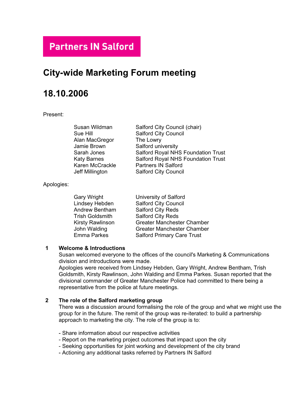 City-Wide Marketing Forum Meeting