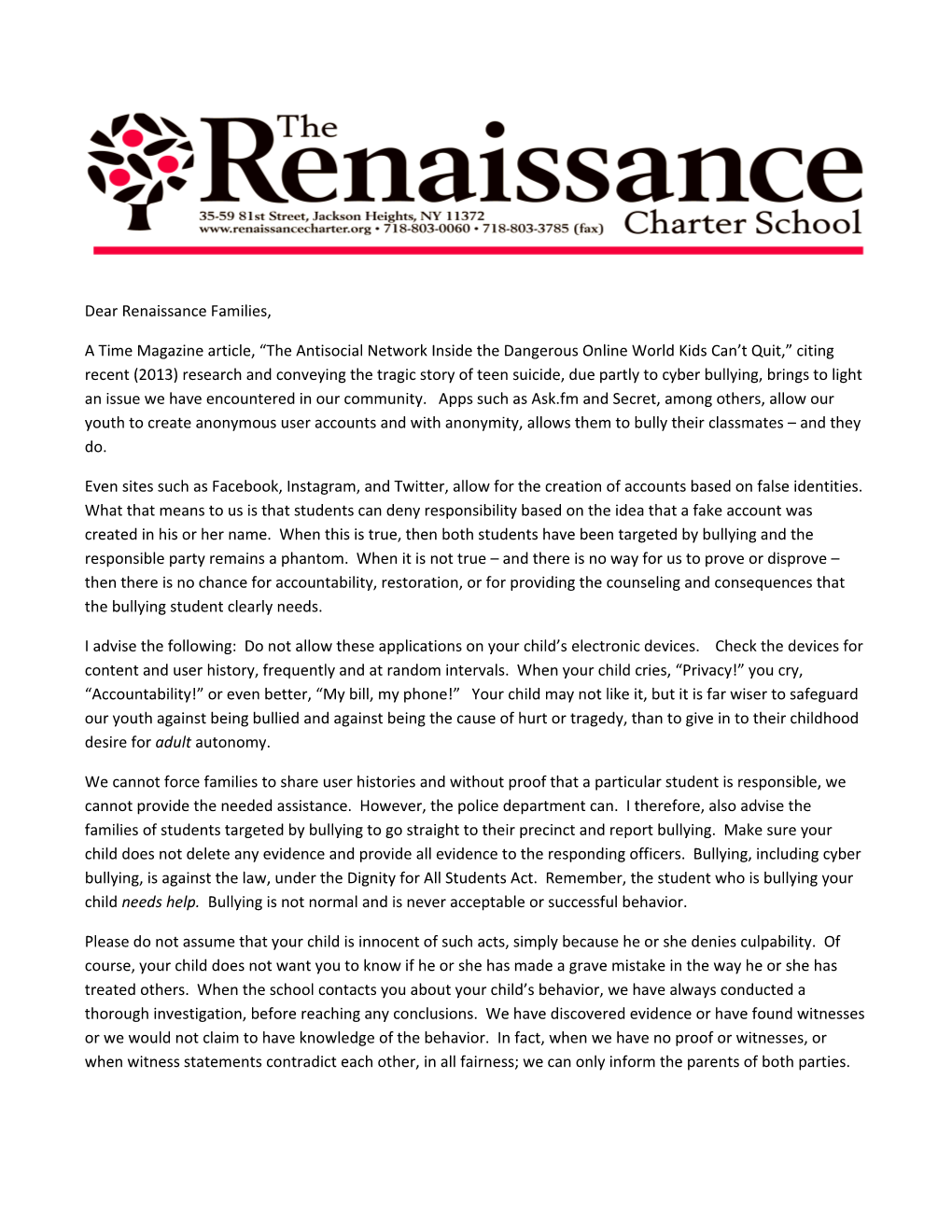 Dear Renaissance Families