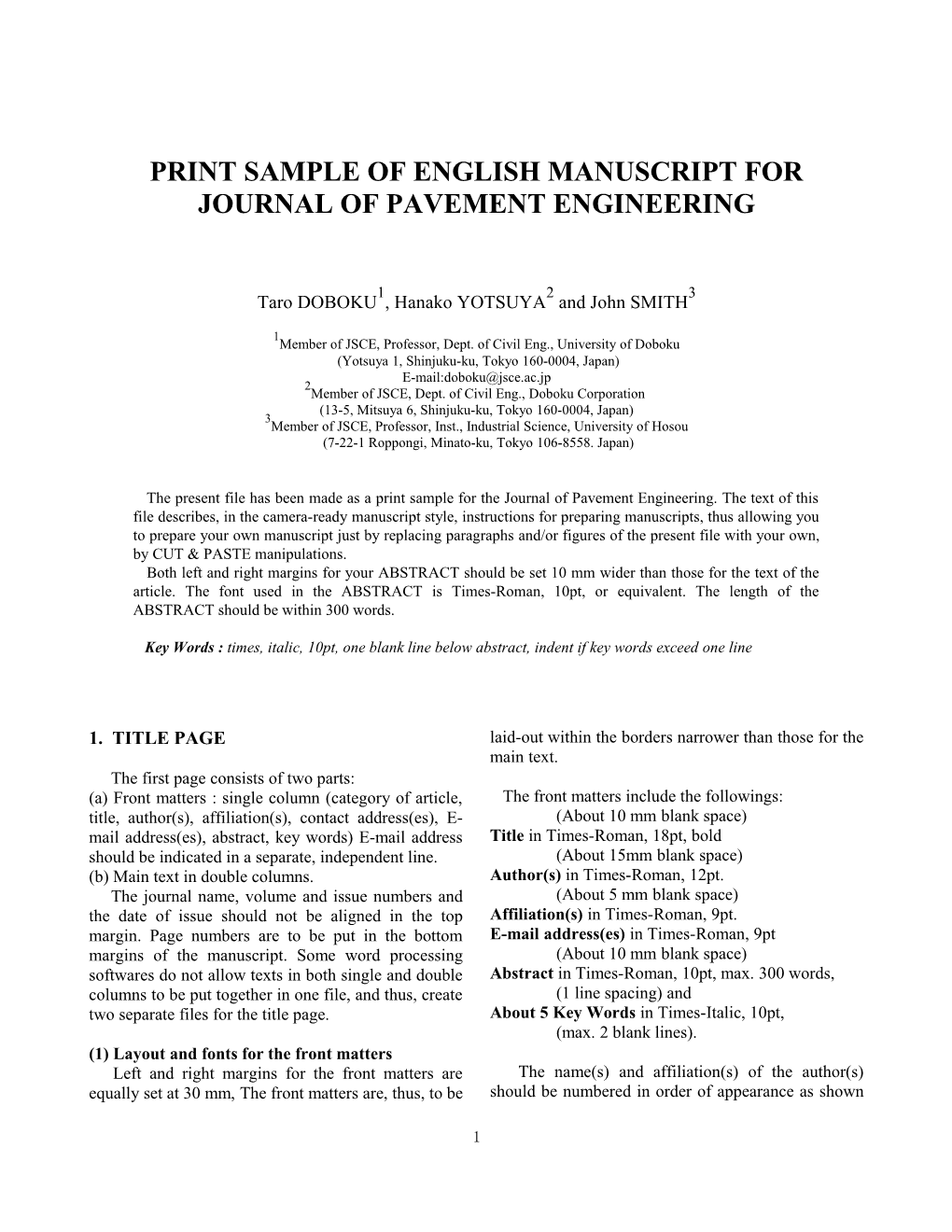 Print Sample of English Manuscript for Journal of Pavement Engineering