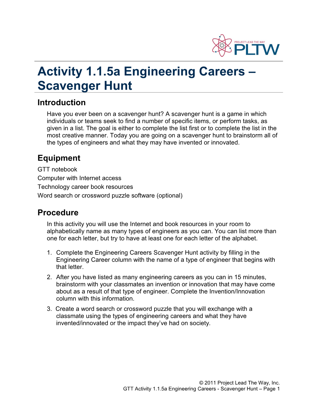 Activity 1.1.5A Engineering Careers - Scavenger Hunt s1