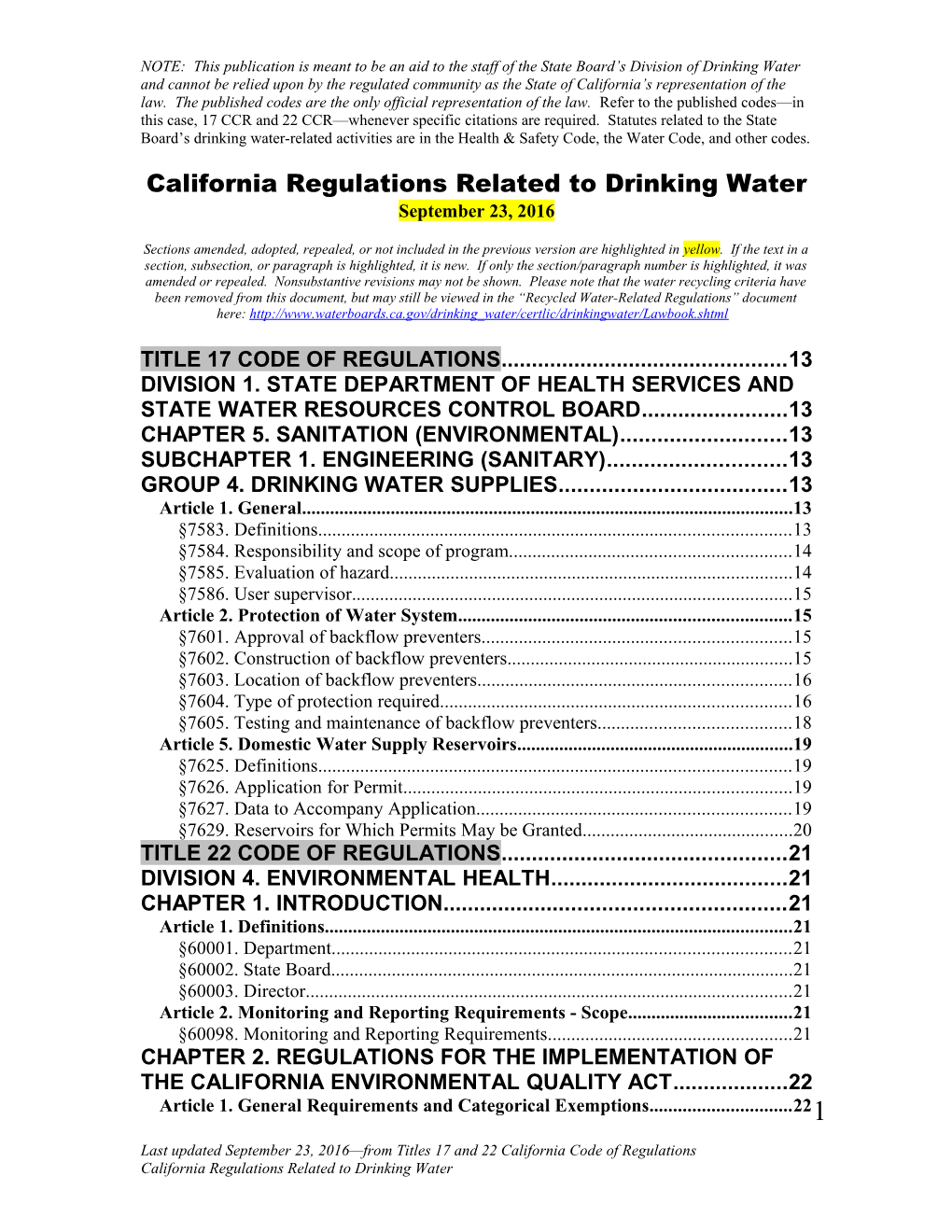Drinking Water Regulations