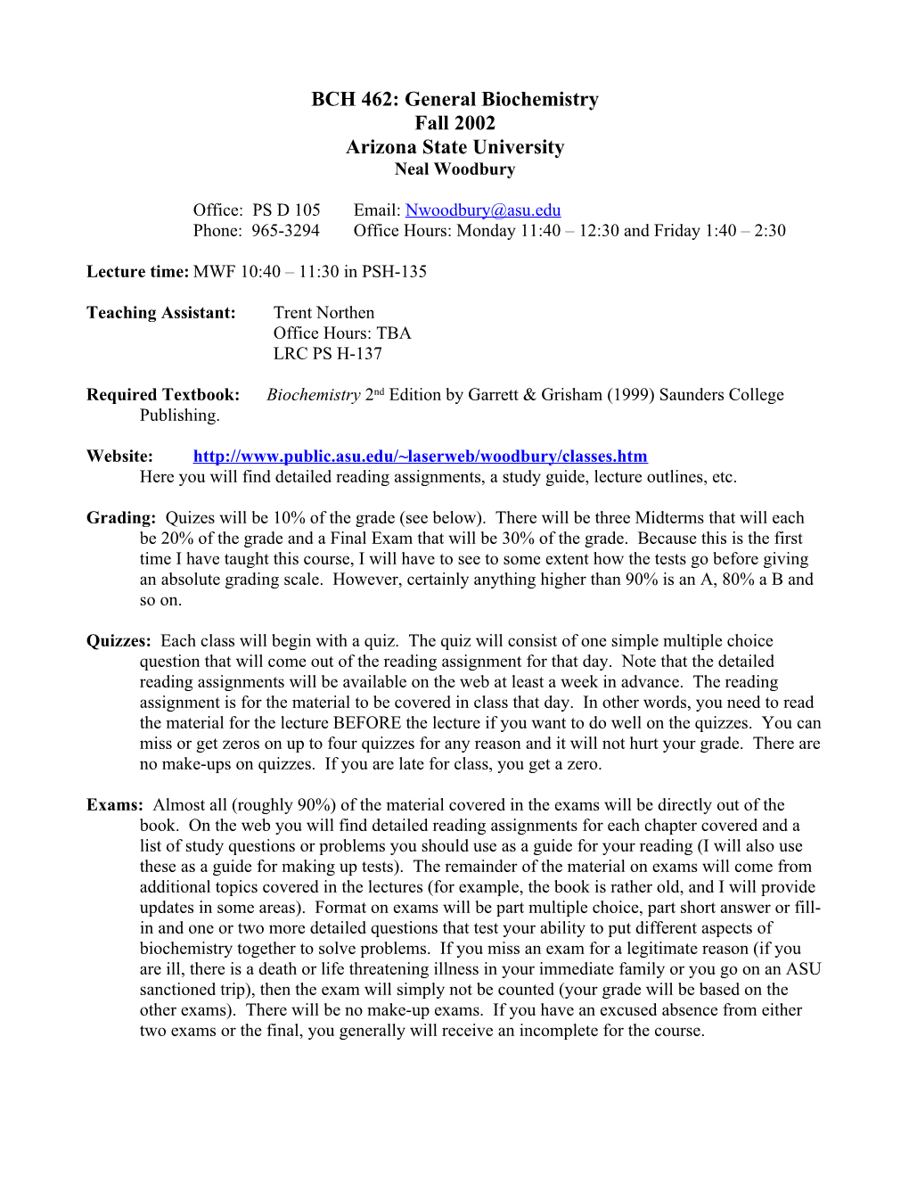 BCH 461: General Biochemistry