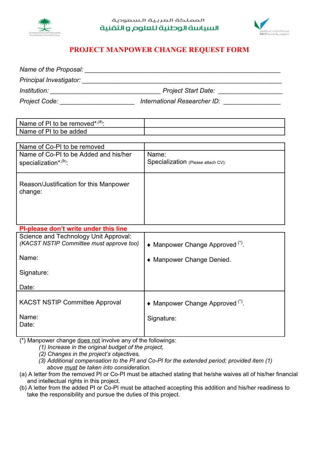 Project Manpower Change Request Form