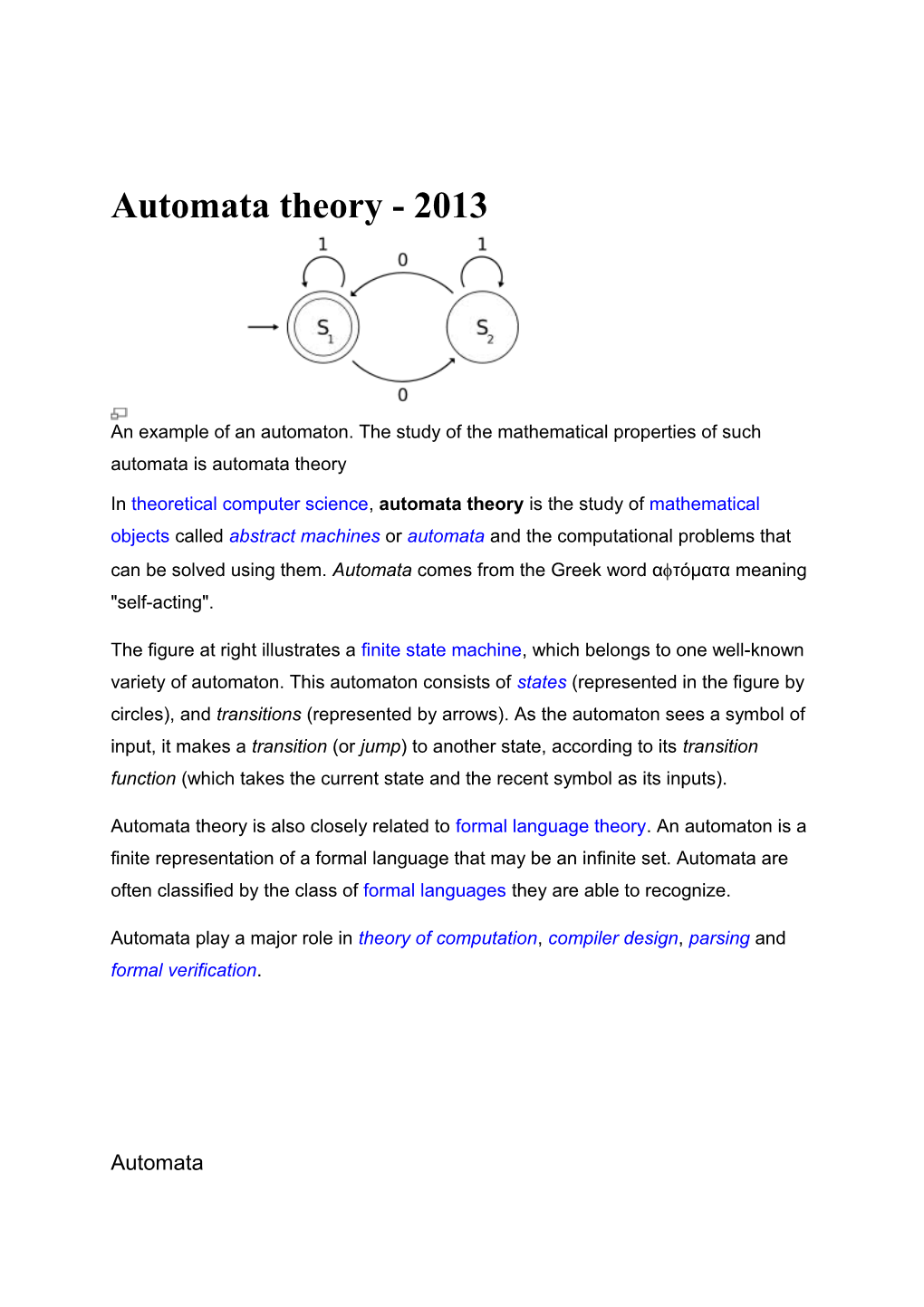 Automata Theory - 2013