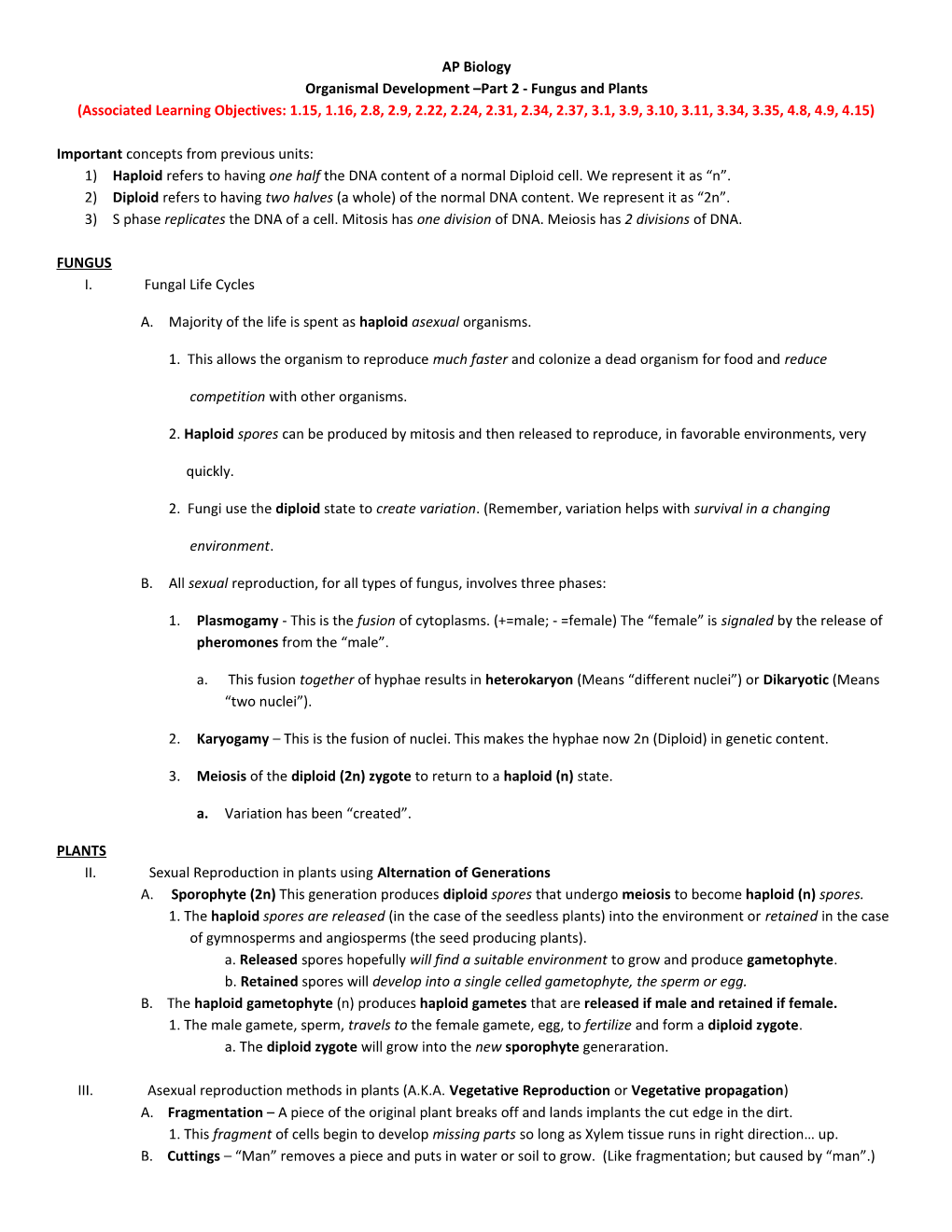 Organismal Development Part 2 - Fungus and Plants