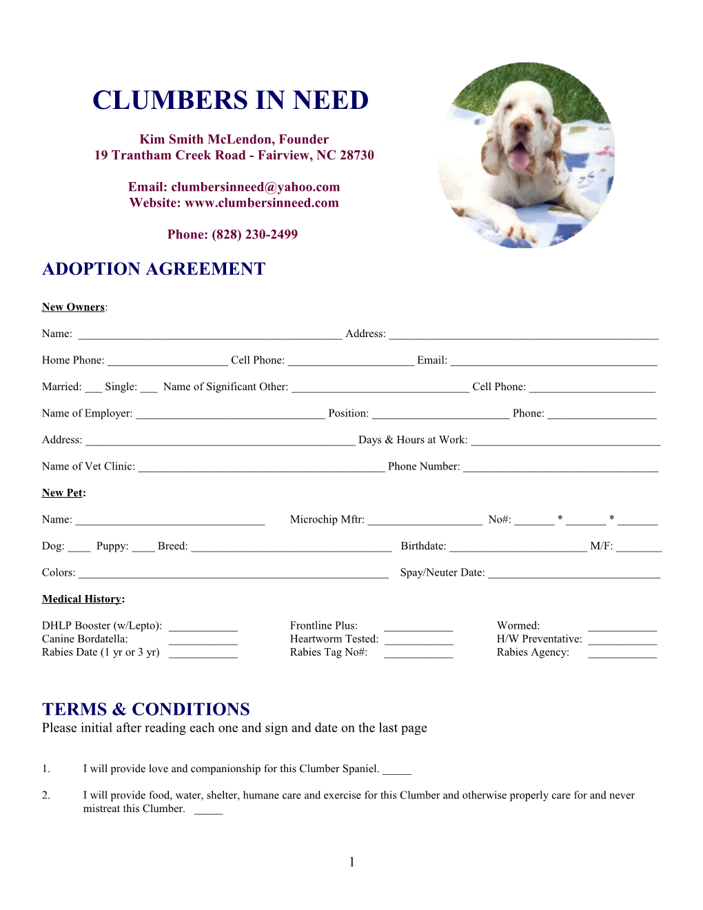Placement Questionaire for New Adoptive Homes