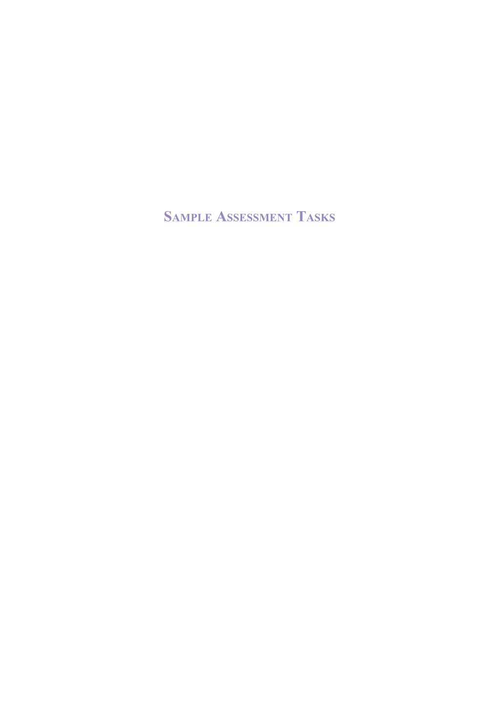 Sample Assessment Tasks
