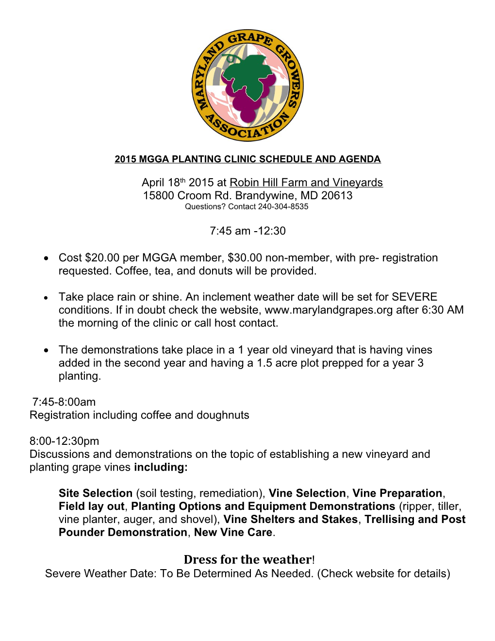 2015 Mgga Planting Clinic Schedule and Agenda