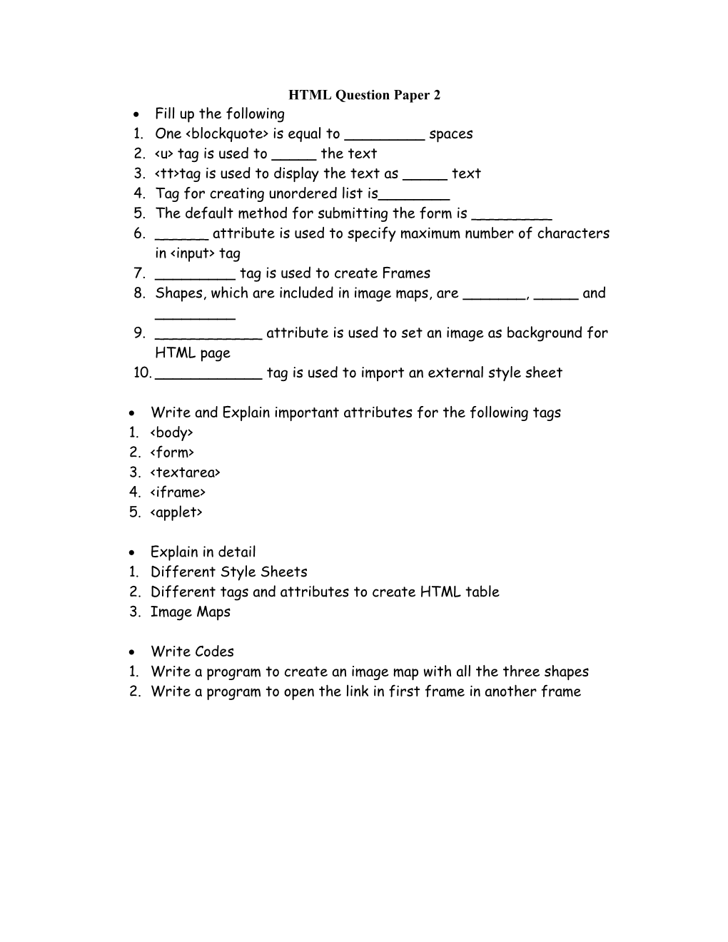HTML Question Paper 2