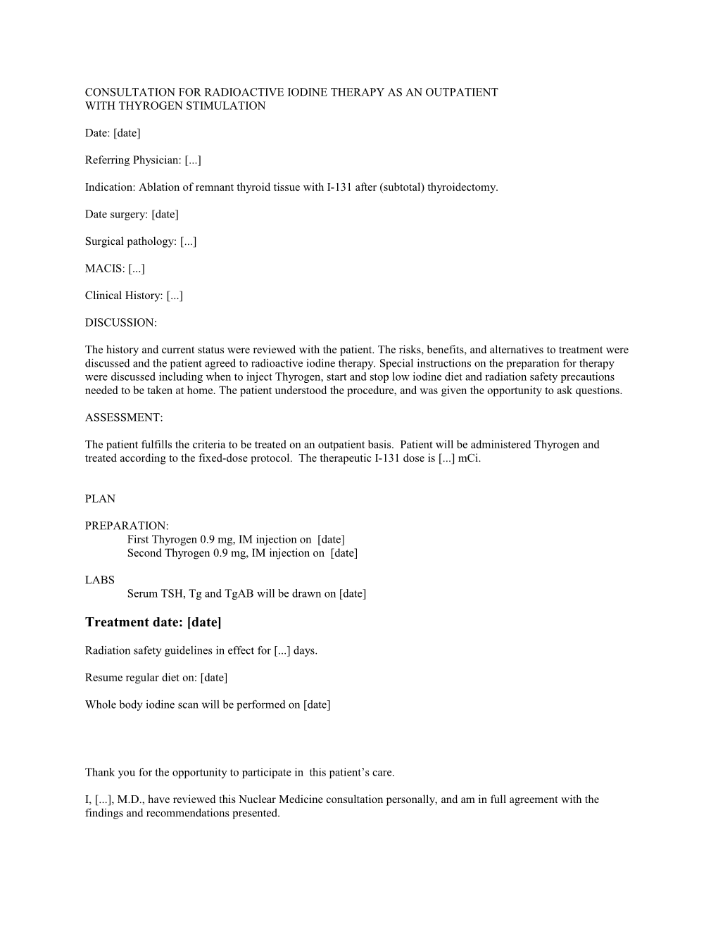 Outpatient Consultation for Radioactive Iodine Therapy