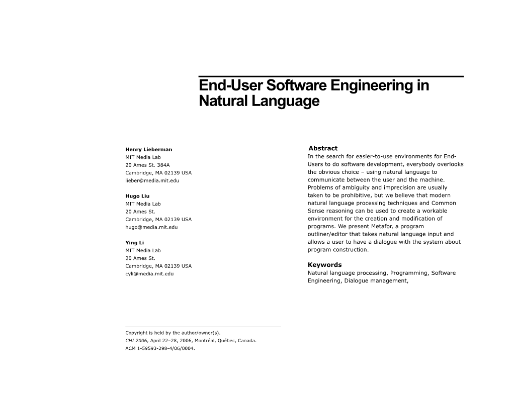 End-User Software Engineering in Natural Language