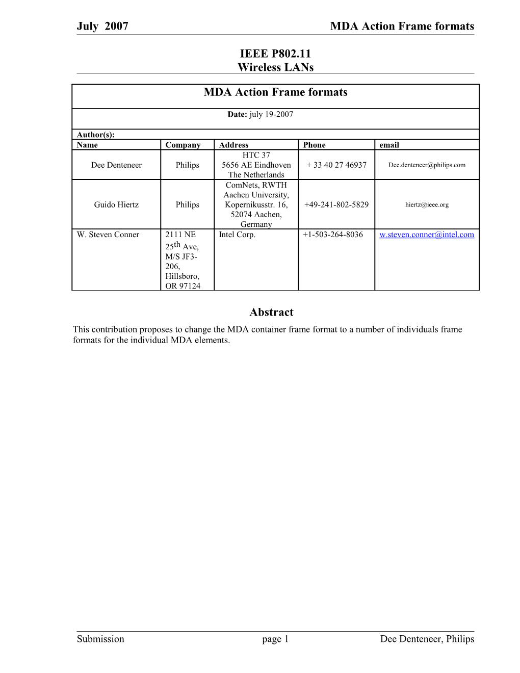 MDA Action Frame Formats