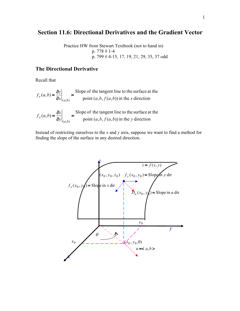 Section 11.6: Directional Derivatives and the Gradient Vector