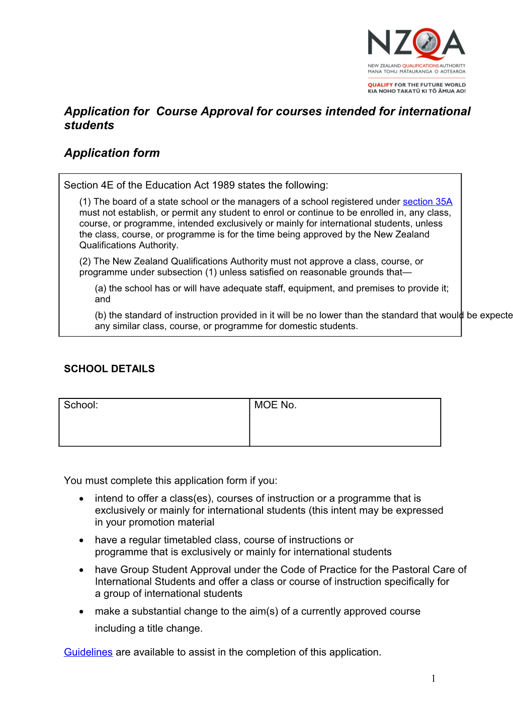 Application for Course Approval for Courses Intended for International Students