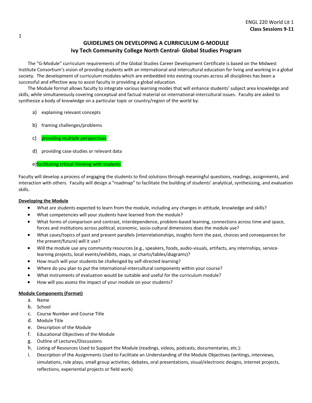 Guidelines on Developing a Curriculum G-Module