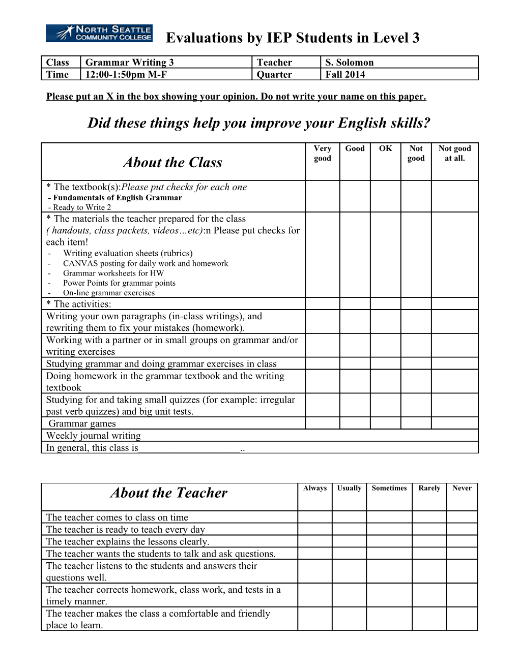 IEP Eval L3 - North Seattle Community College