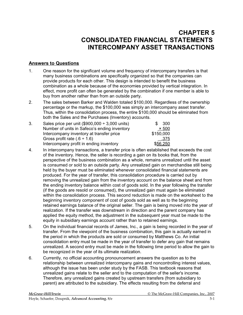 Consolidated Financial Statements Intercompany Asset Transactions