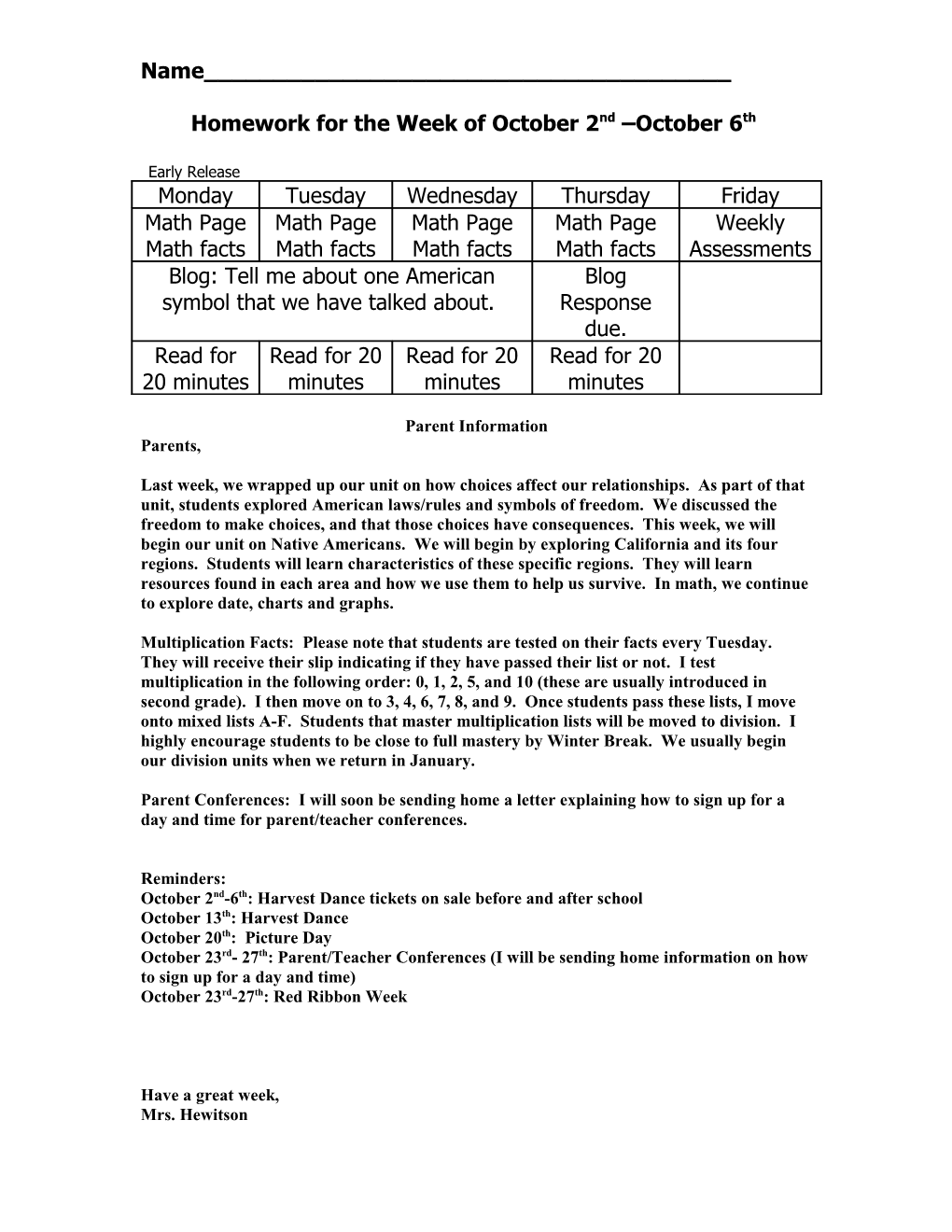 Homework for the Week of August 20 August 24 s5