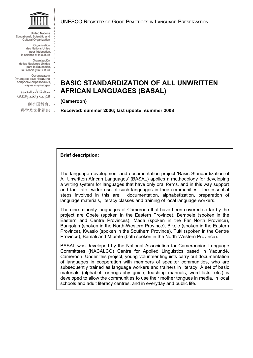 UNESCO Register of Good Practices in Language Preservation