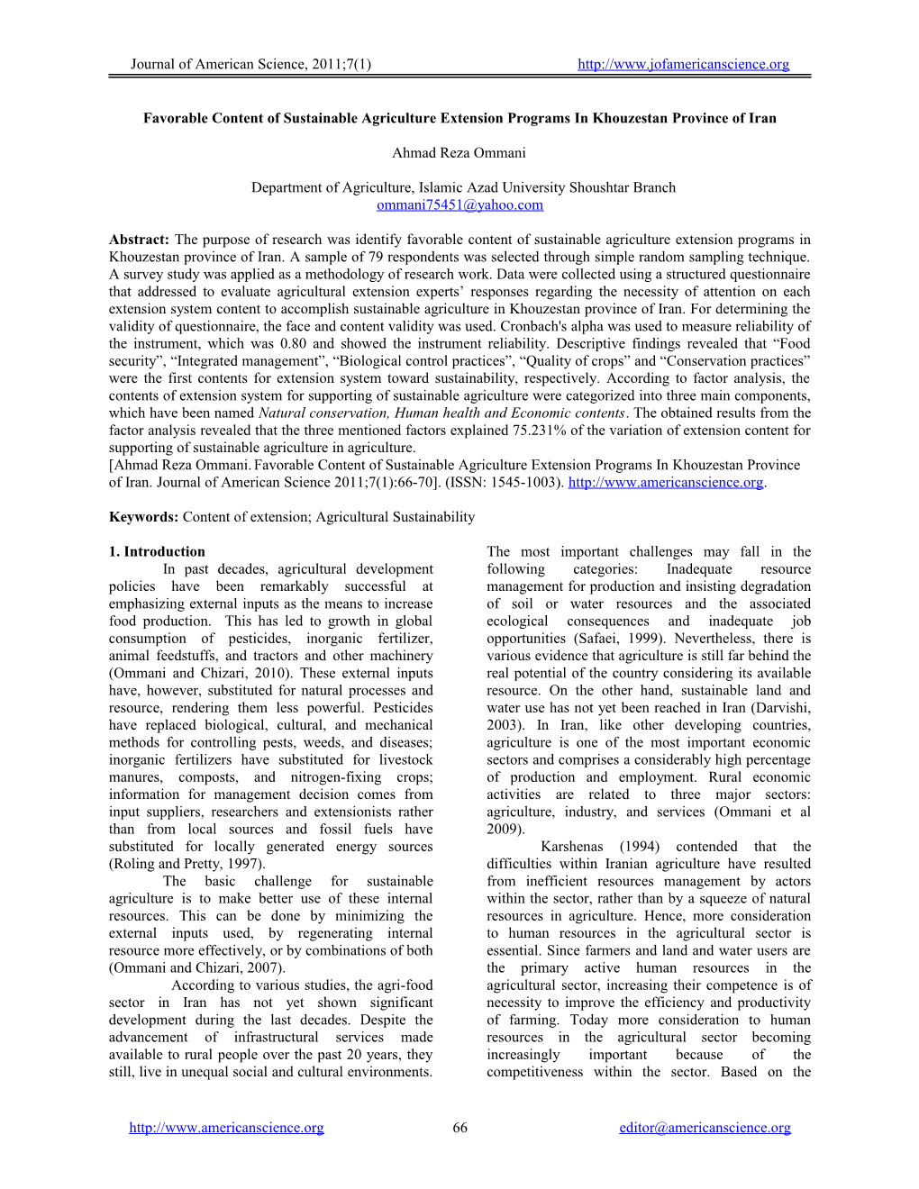 Favorable Content of Sustainable Agriculture Extension Programs in Khouzestan Province of Iran