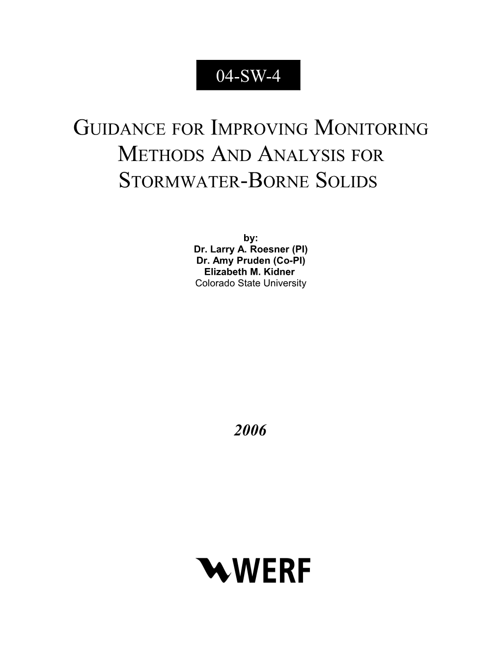 Guidance for Improving Monitoring Methods and Analysis for Stormwater-Borne Solids
