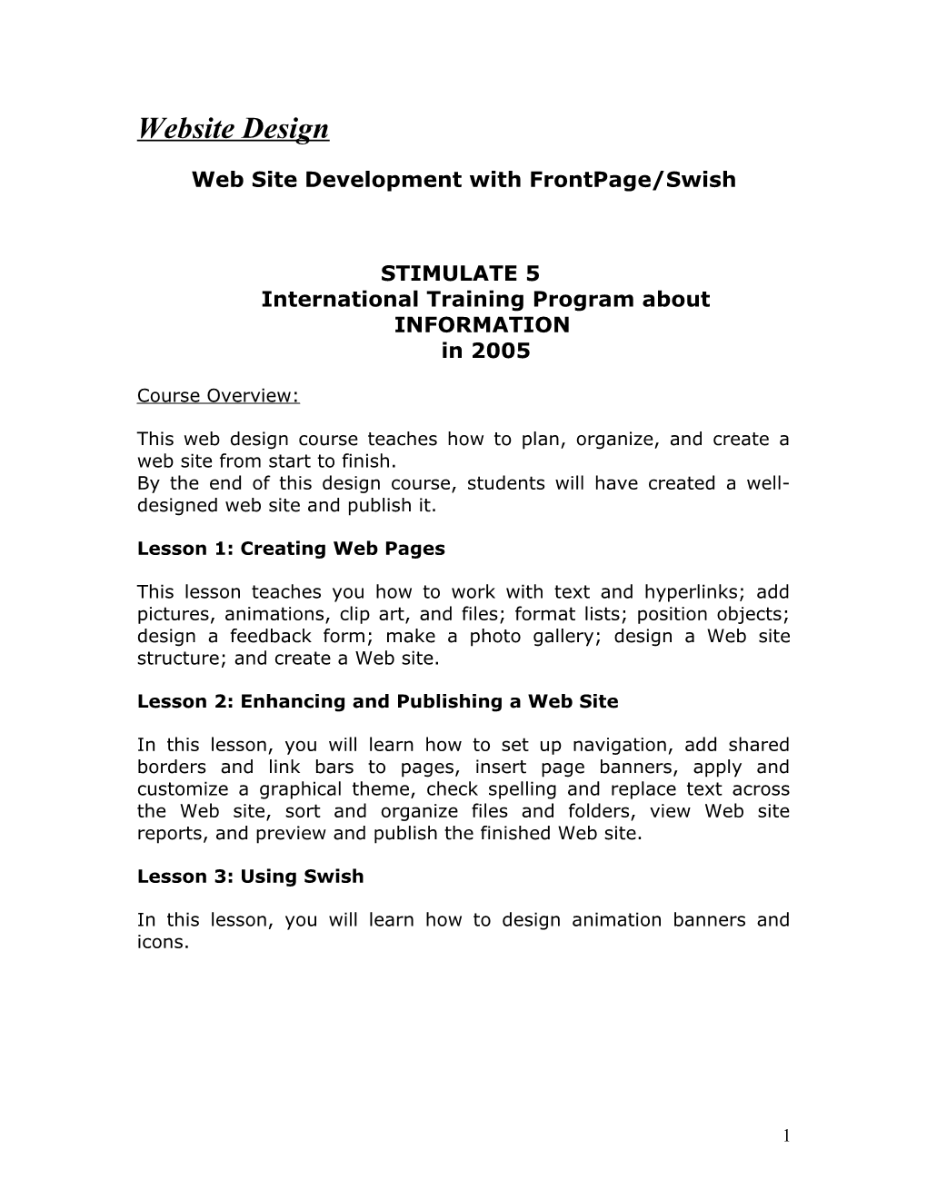 Web Site Development with Frontpage/Swish