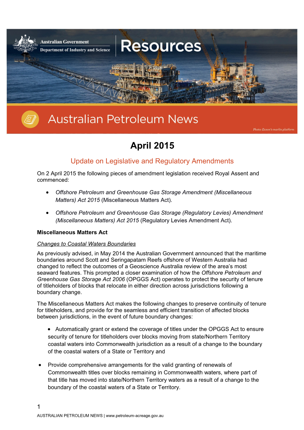 Australian Petroleum News - April 2015