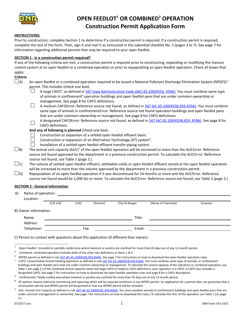 DNR Construction Permit Application