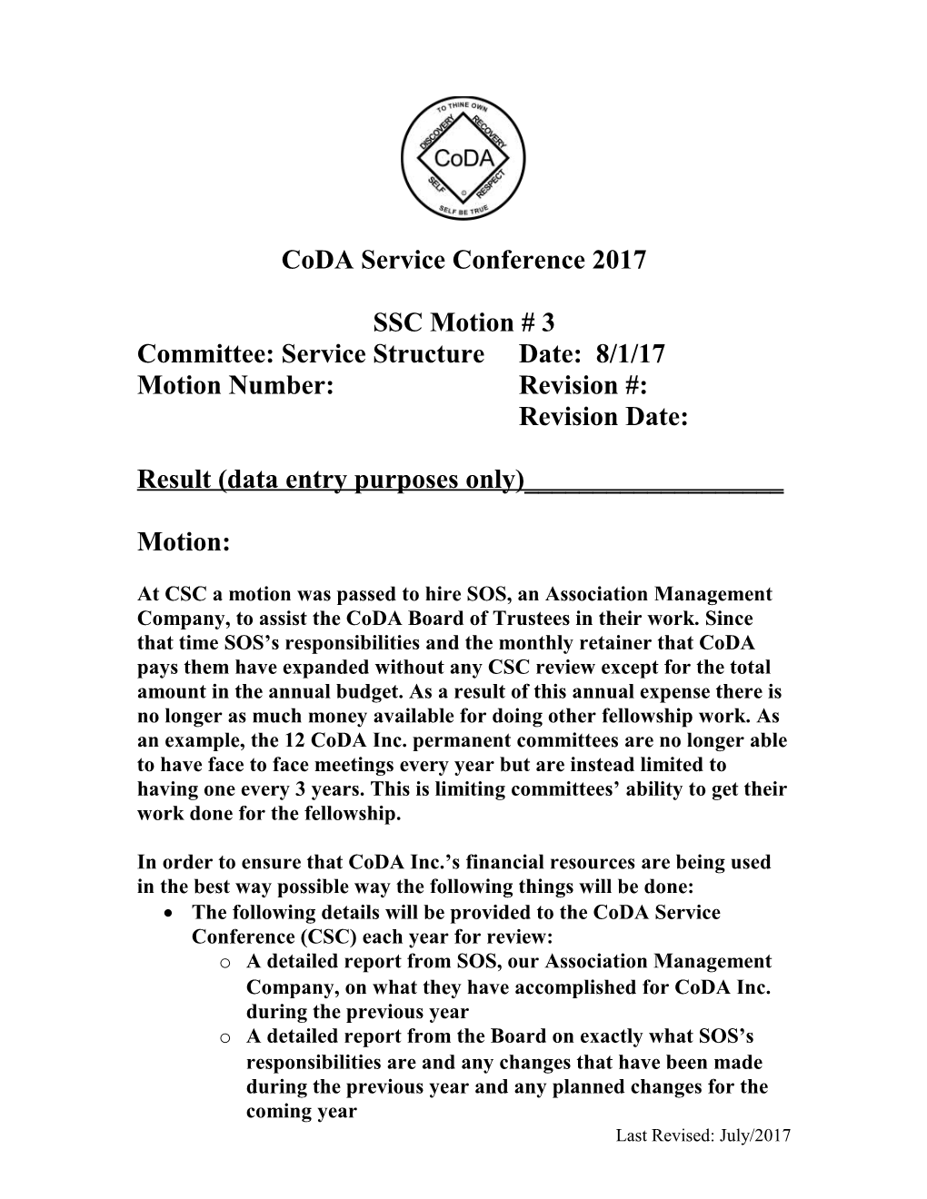 Committee: Service Structure Date: 8/1/17