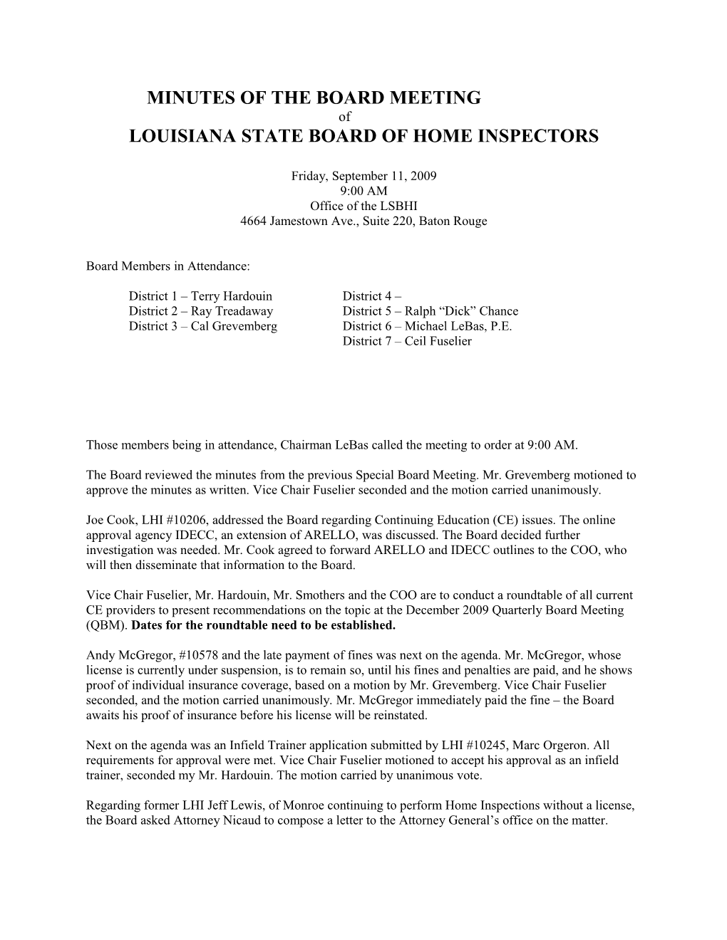 Louisiana State Board of Home Inspectors