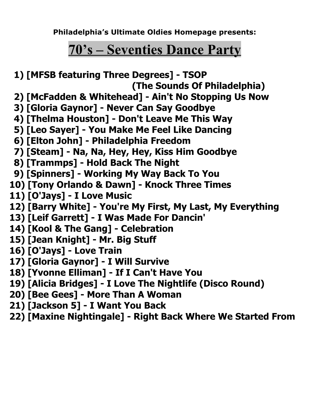 70S Seventies Dance Party