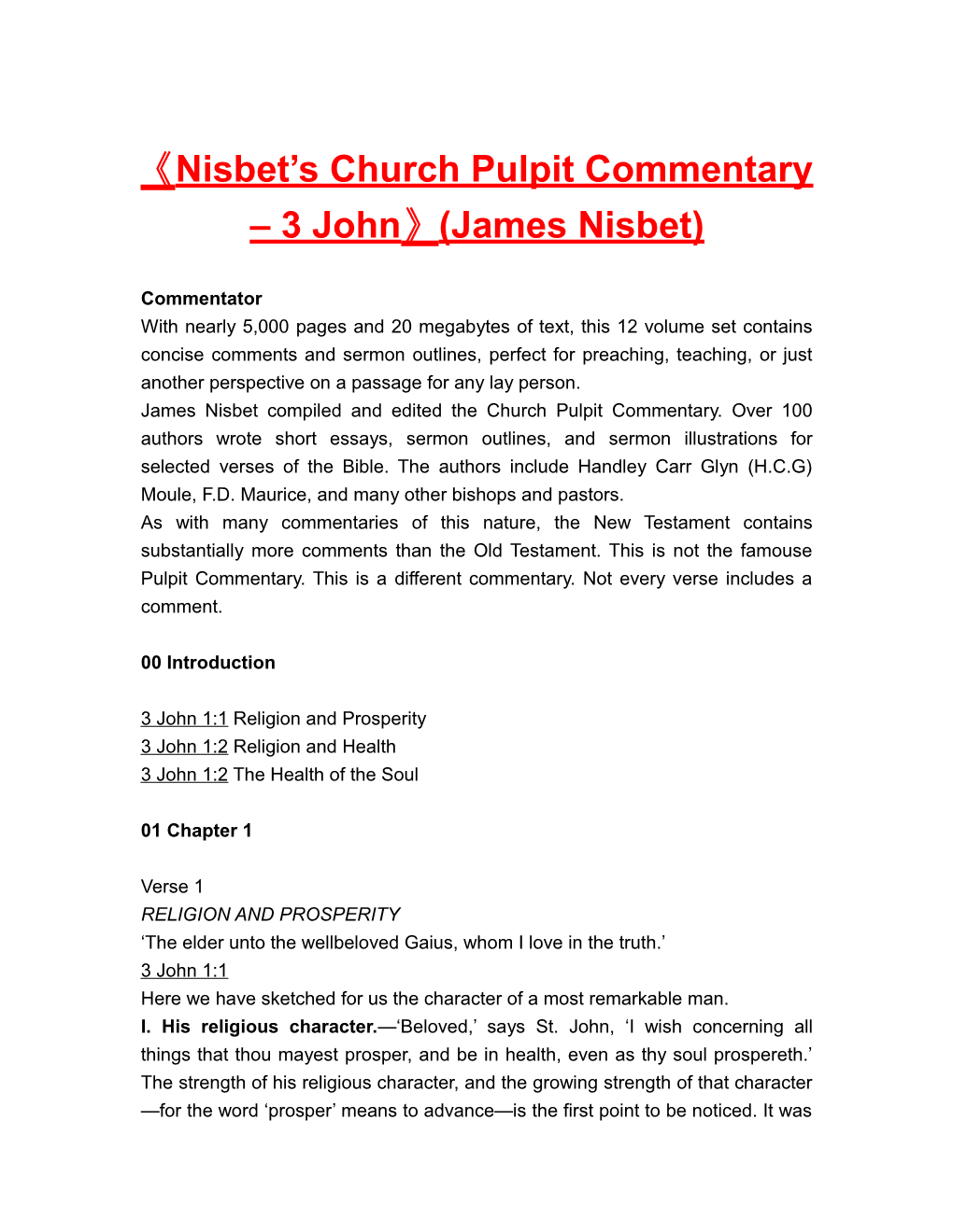 Nisbet S Churchpulpit Commentary 3 John (James Nisbet)