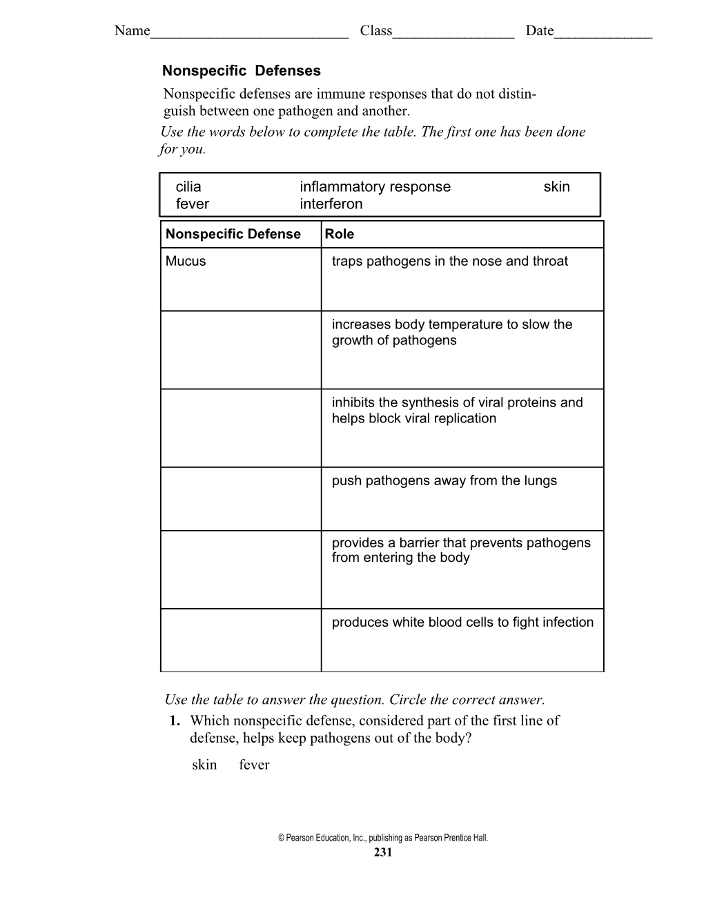 Nonspecific Defenses