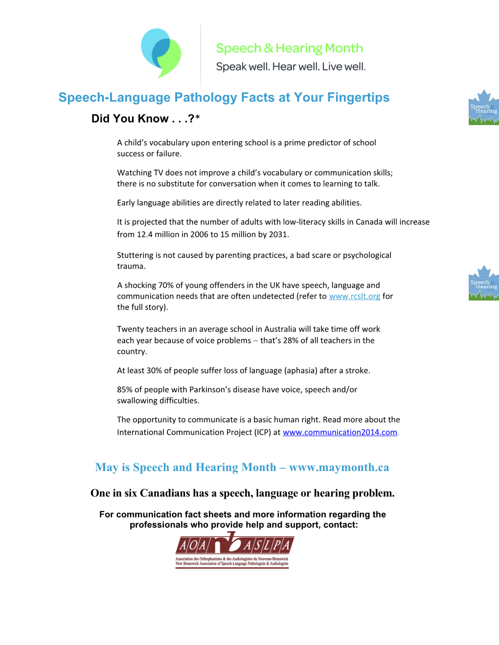 Speech-Language Pathology Facts at Your Fingertips