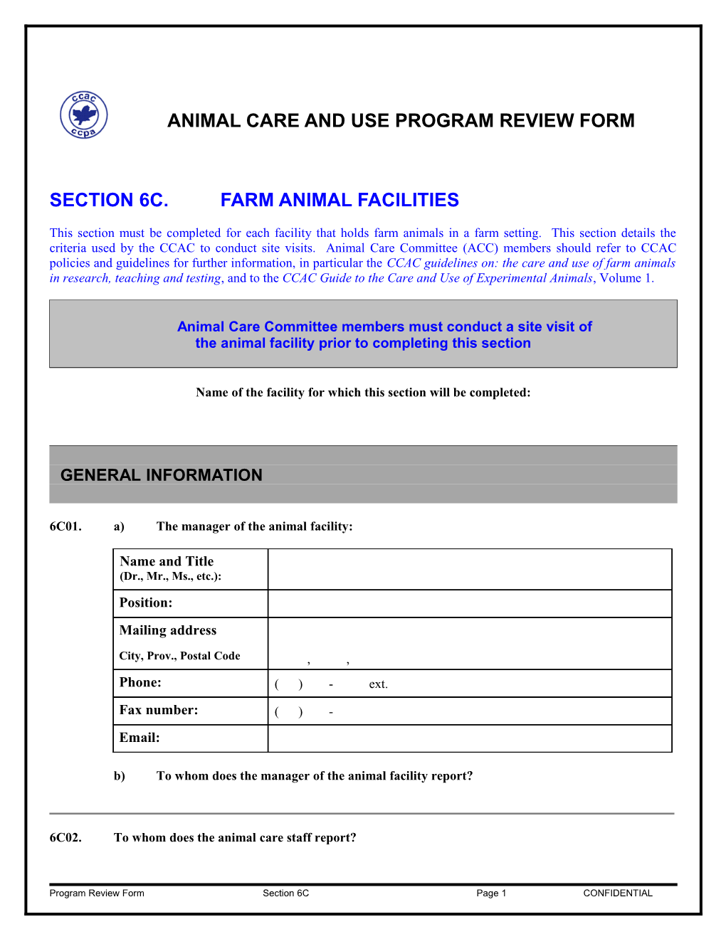 Animal Care and Use Program Review Form